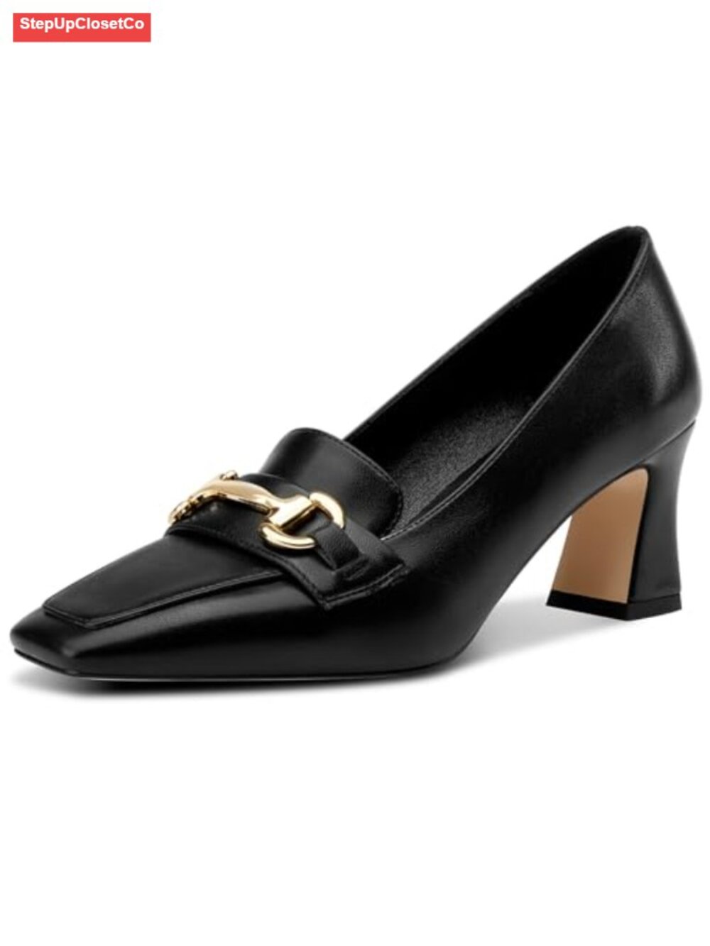 DearOnly Heeled Loafers for Women Square Toe Chunky Block Mid Heel Pumps